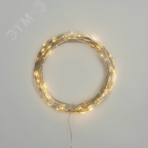 Изображение товара Гирлянда Роса 10 м 100LED теплый белый IP44 на батарейках 3хАА с пультом 8 режимов (шт)