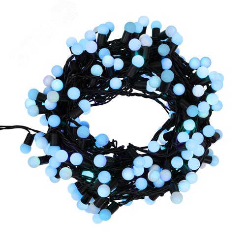 Изображение товара Гирлянда Мультишарики 17,5 мм, 20 м, черный ПВХ, 200 диодов, синий (шт)