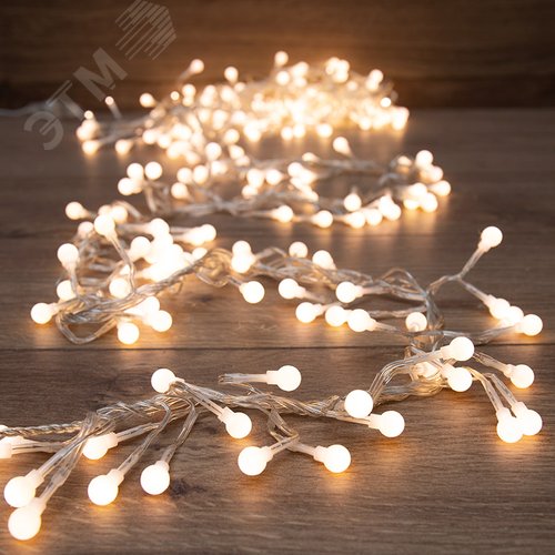 Изображение товара Гирлянда Мишура LED 3 м прозрачный ПВХ, 288 диодов, тёплый белый (шт)