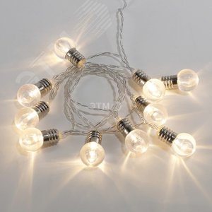 Изображение товара Гирлянда светодиодная Лампочки 10 LED, 1.5 м, прозрачный ПВХ, теплый белый свечение, 2 х АА батарейки не в комплекте (шт)