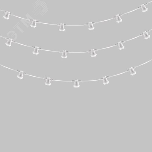 Изображение товара Гирлянда Белт-Лайт 2 жилы, 50м, шаг 20см, 250 патронов E27, IP65, белый круглый провод ПВХ (м)