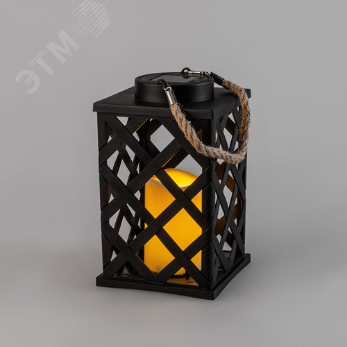 Изображение товара Фонарь декоративный на солнечной батарее 14х14х24 см, черный плетеный корпус, тёплый белый свечение (шт)