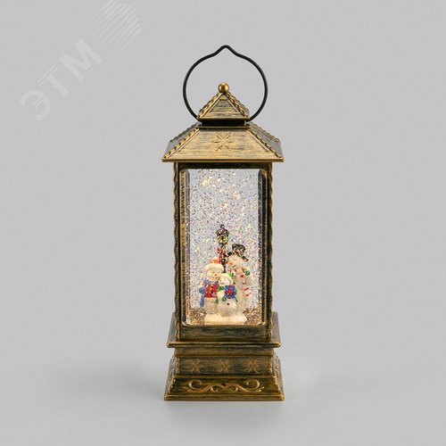 Изображение товара Фонарь декоративный с эффектом снегопада и подсветкой Семья снеговиков (шт)