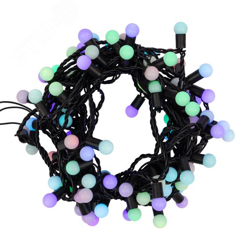 Изображение товара Гирлянда Мультишарики 17,5 мм, 10 м, черный ПВХ, 100 диодов, RGB (шт)