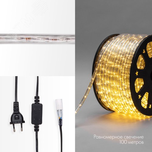 Изображение товара Дюралайт LED, постоянное свечение 2 W - тёплый белый Эконом 24 LED/м, 100 м (м)