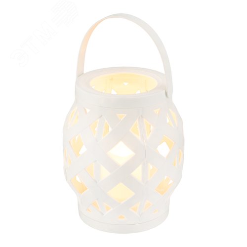 Изображение товара Фонарь декоративный со свечкой, плетеный корпус, белый, размер 14х14х16,5 см, тёплый белый (шт)