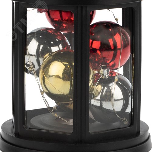 Изображение товара Фонарь декоративный с Шариками 12х12х20,6 см, черный корпус, тёплый белый свечение (шт)