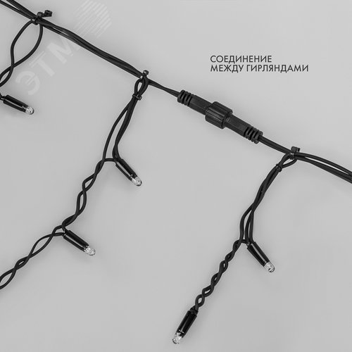 Изображение товара Гирлянда светодиодная Бахрома Айсикл 4,0х0,6 м 128 LED белый, черный каучук, IP67, эффект мерцания, 230 В нужен блок питания (шт)