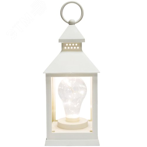 Изображение товара Фонарь декоративный с лампочкой, белый корпус, размер 10,5х10,5х24 см, тёплый белый (шт)