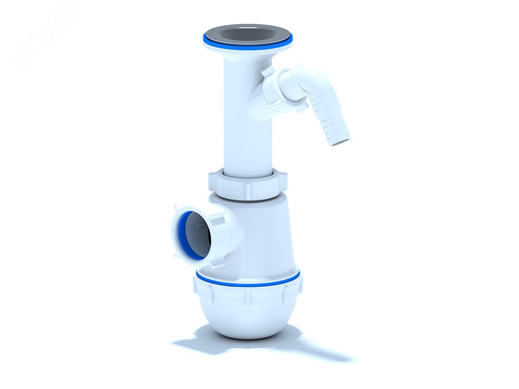 Изображение товара Сифон для мойки АНИ Грот 1 1/2'X40 литой выпуск с отводом для стиральной машины