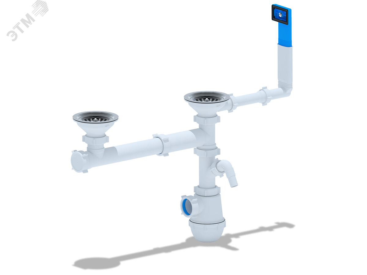 Изображение товара Сифон для мойки АНИ Грот 3 1/2'X40 двойной с переливом и отводом для стиральной машины