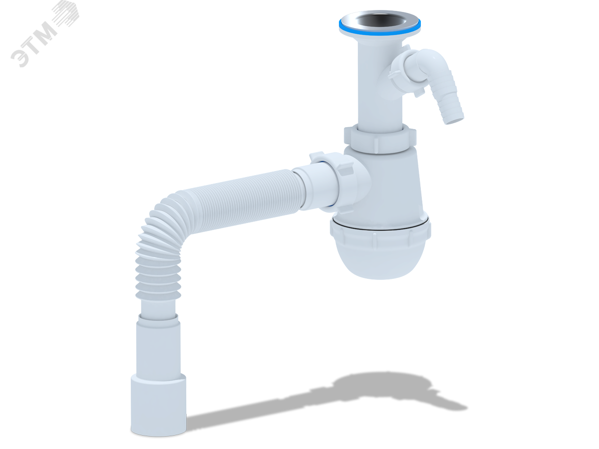 Изображение товара Сифон для мойки АНИ Грот 1 1/2'X40 литой выпуск с отводом для стиральной машины с гибкой трубой 40х40/50 (шт)