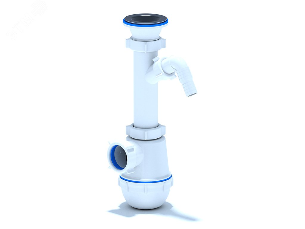 Изображение товара Сифон для мойки АНИ Грот 1 1/2X40 с отводом для стиральной машины