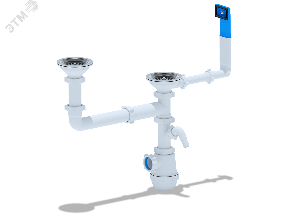 Изображение товара Сифон для мойки АНИ Грот 3 1/2X40 с переливом и отводами для стиральной и посудомоечной машины