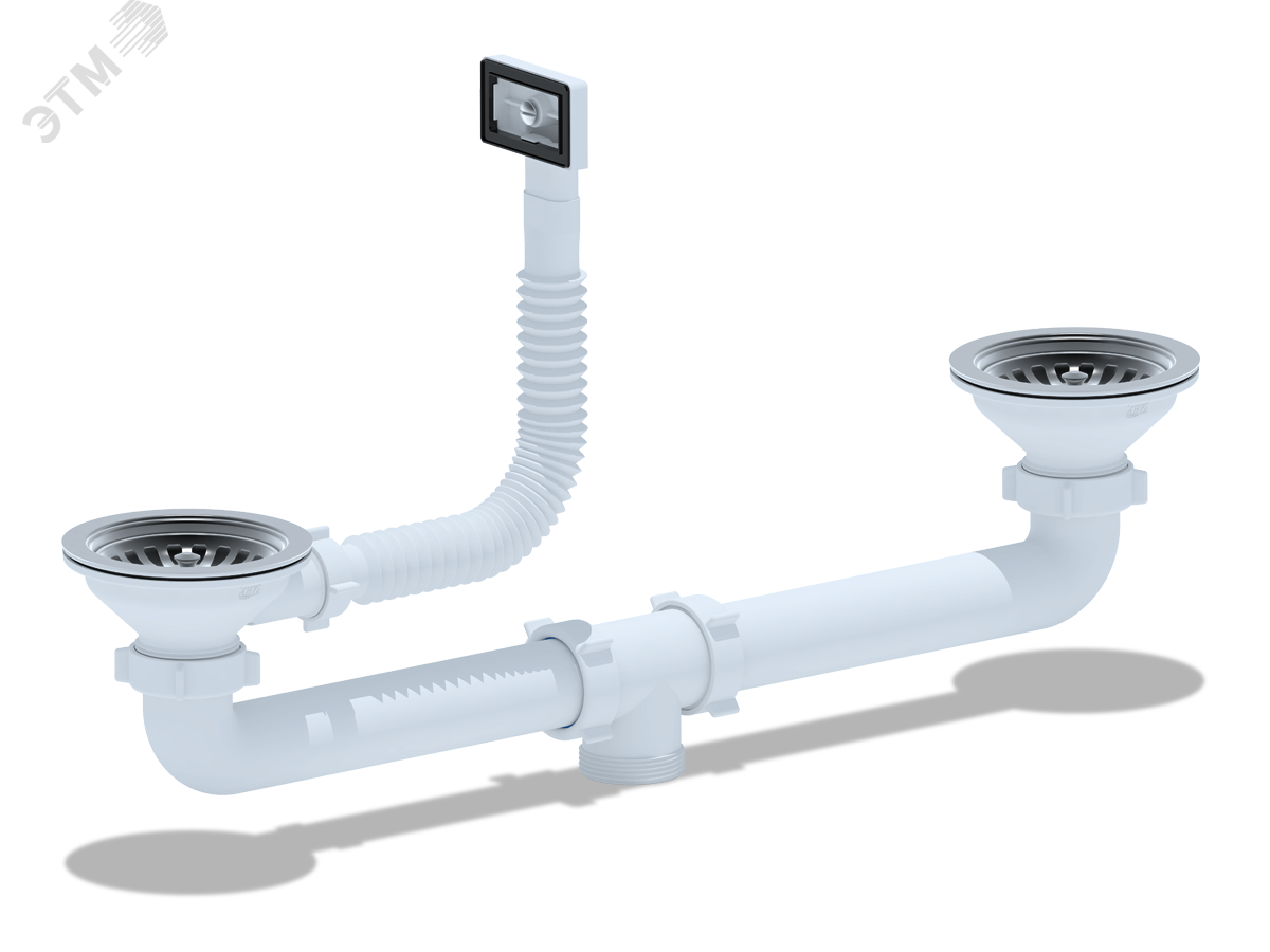 Изображение товара Набор для двойного универсального сифона с выпуском 3 1/2' - высокое качество и надежность