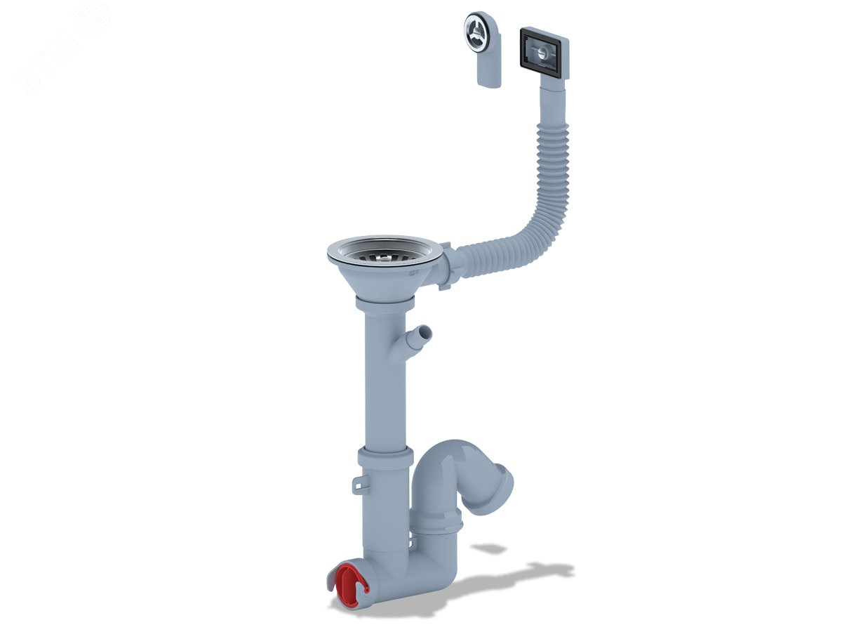 Изображение товара Сифон для мойки 3 1/2x40 с отводом для стиральной машины, герметичный пластик