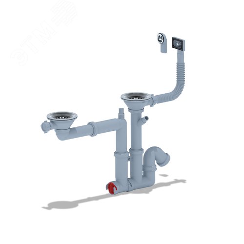 Изображение товара Сифон для мойки 3 1/2x40 двойной смещенный с отводом для стиральной машины с гибким круглым и прямоугольным переливом (шт)