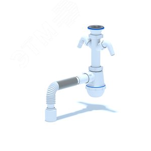 Изображение товара Сифон для мойки АНИ Грот 1 1/2'X40 c двумя отводами для стиральной и посудомоечной машины с гибкой трубой 40х50 (шт)
