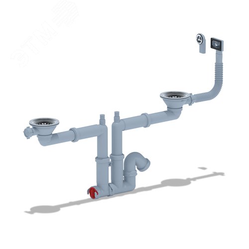 Изображение товара Сифон для мойки 3 1/2x40 двойной с отводом для стиральной машины с гибким круглым и прямоугольным переливом (шт)