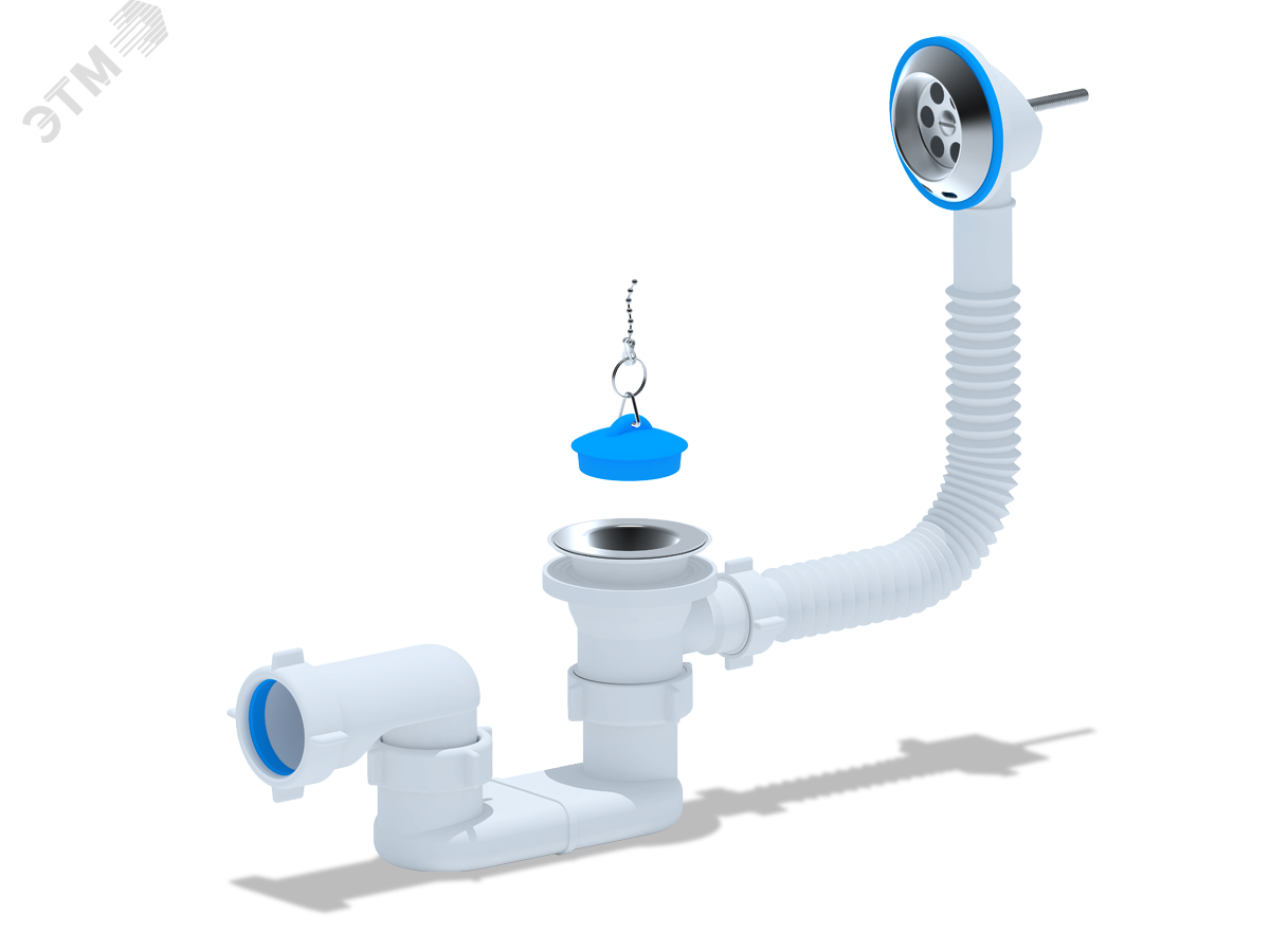 Изображение товара Сифон для ванны АНИ 1 1/2'X40 с выпуском и переливом плоский (шт)
