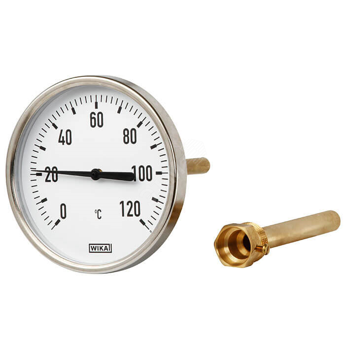 Термометр биметаллический осевой А48.10.100 -30…+50С L1=160х9 мм медный сплав кл.2 36523051 WIKA