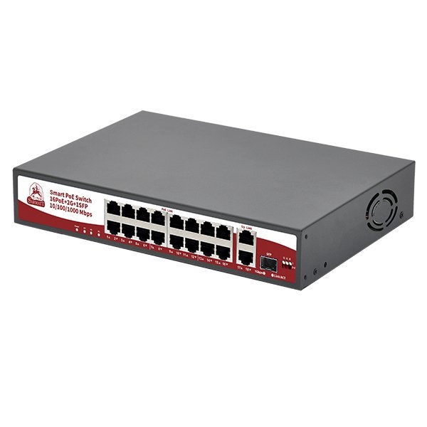 Коммутатор неуправляемый 16x1Гбит/с (RJ45 с PoE+), 2x1Гбит/с (RJ45) + 1x1Гбит/с (SFP) 250Вт