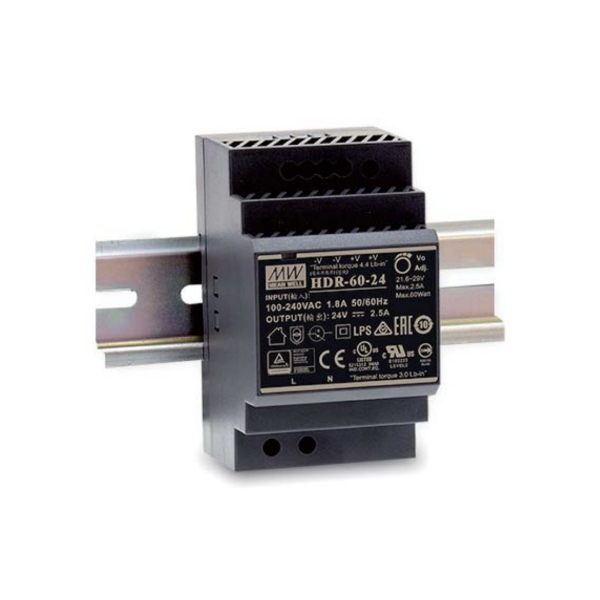 Источник питания на DIN-рейку 24 В,2.5 А, 60 Вт II класс защиты, 52,5х90х54,5 мм