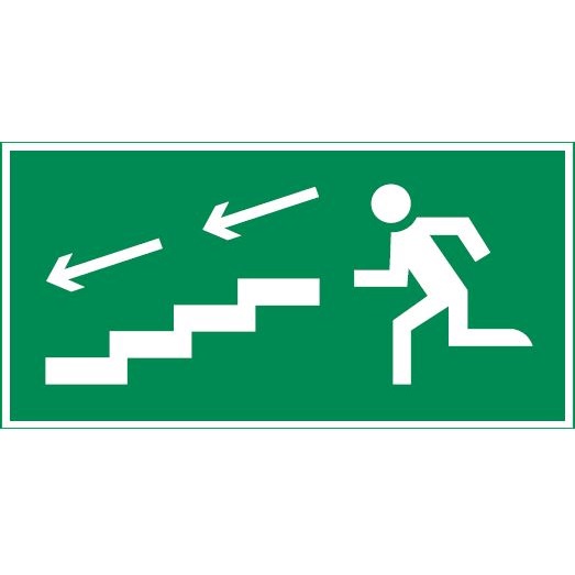 Пиктограмма ПО ЛЕСТНИЦЕ ВНИЗ ВЛЕВО 400х200мм для аварийно-эвакуационного светильника Vault