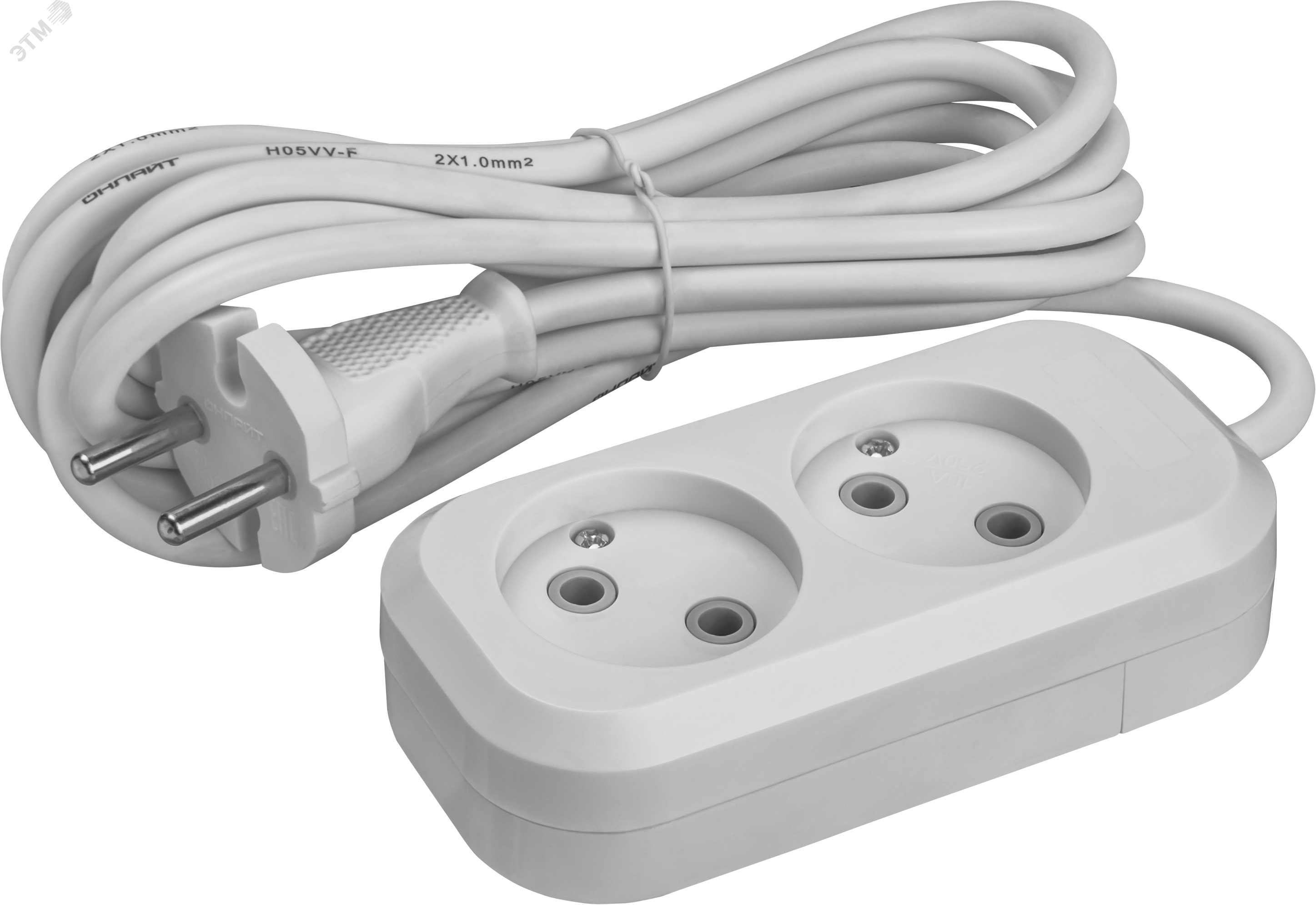 Изображение товара Удлинитель бытовой OPE-S-02-500-X-2x1 без заземления 2 розетки 5м от ONLАЙТ