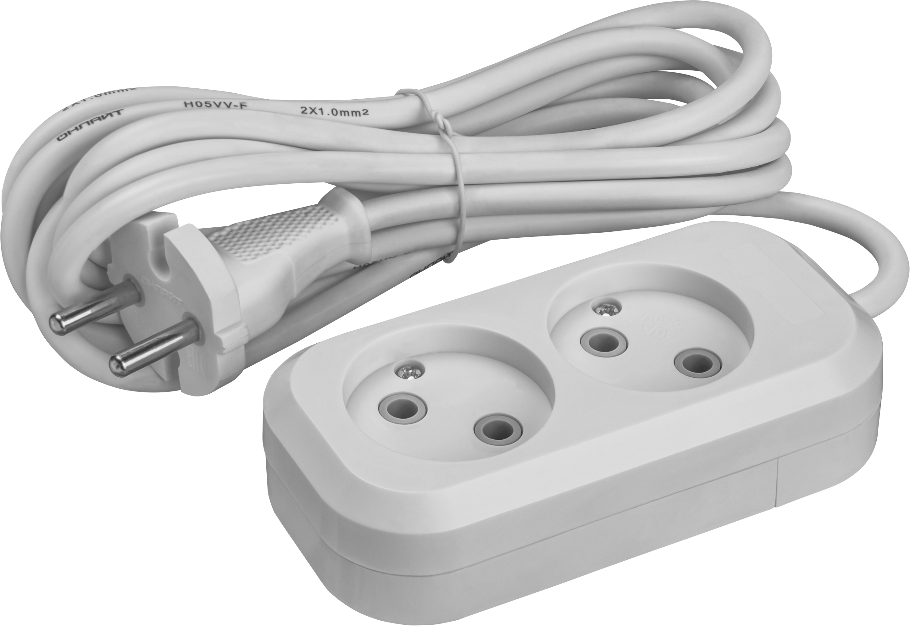 Удлинитель бытовой OPE-S-02-300-X-2x1 без заземления 2 розетки 3м ПВС 2х1 2200 Вт