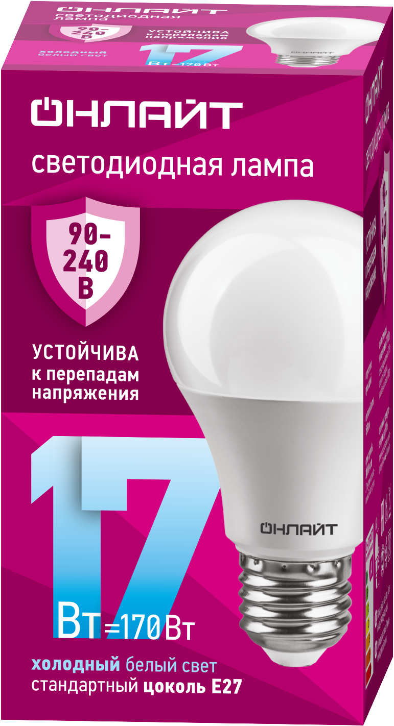 Лампа светодиодная 17 Вт OLL-A60-17-230-6.5K-E27 PRO 90-240В