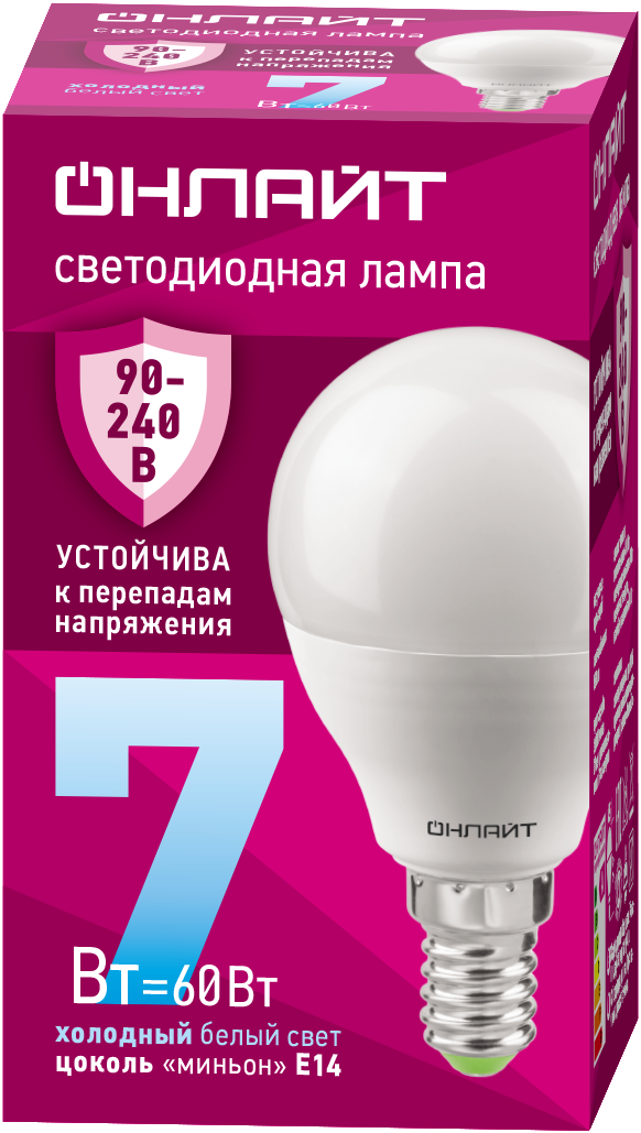 Лампа светодиодная 7 Вт OLL-G45-7-230-6.5K-E14-FR PRO 90-240В