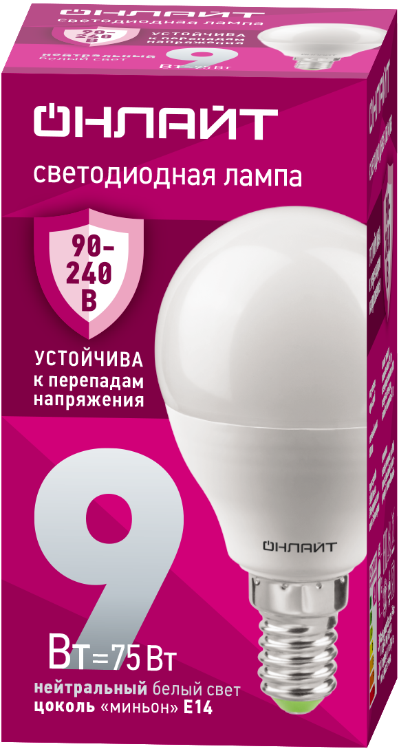 Лампа светодиодная 9 Вт OLL-G45-9-230-4K-E14-FR PRO 90-240В