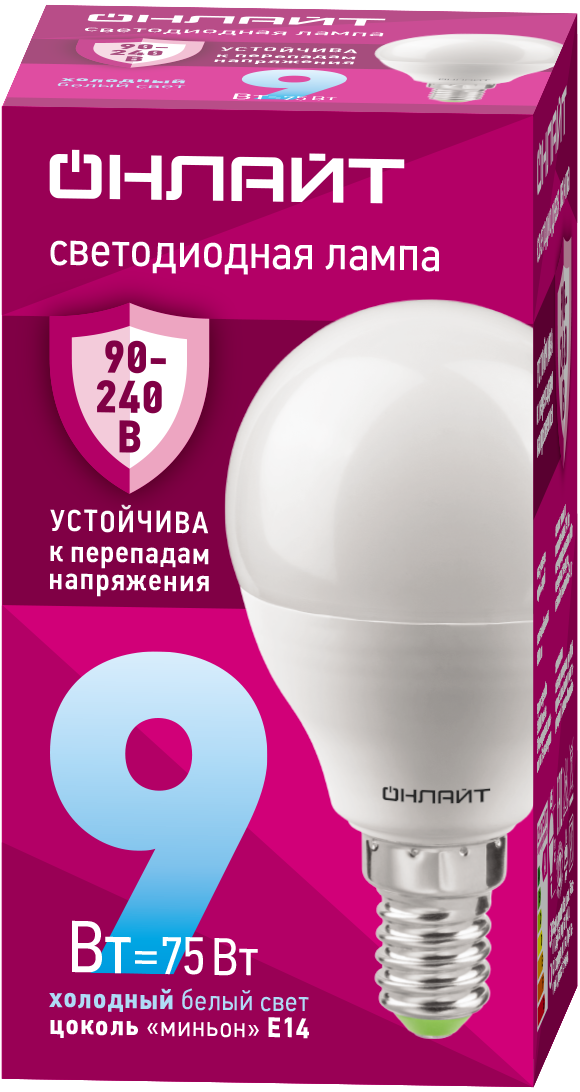Лампа светодиодная 9 Вт OLL-G45-9-230-6.5K-E14-FR PRO 90-240В