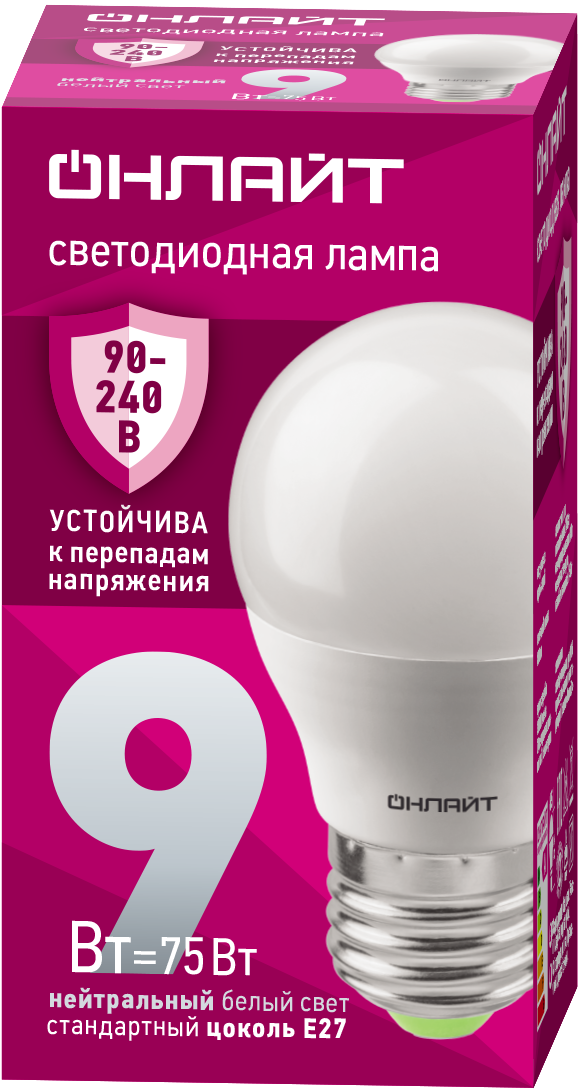 Лампа светодиодная 9 Вт OLL-G45-9-230-4K-E27-FR PRO 90-240В