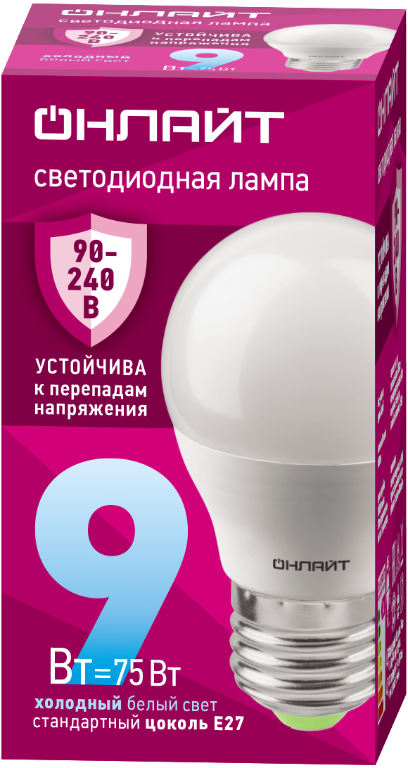 Лампа светодиодная 9 Вт OLL-G45-9-230-6.5K-E27-FR PRO 90-240В