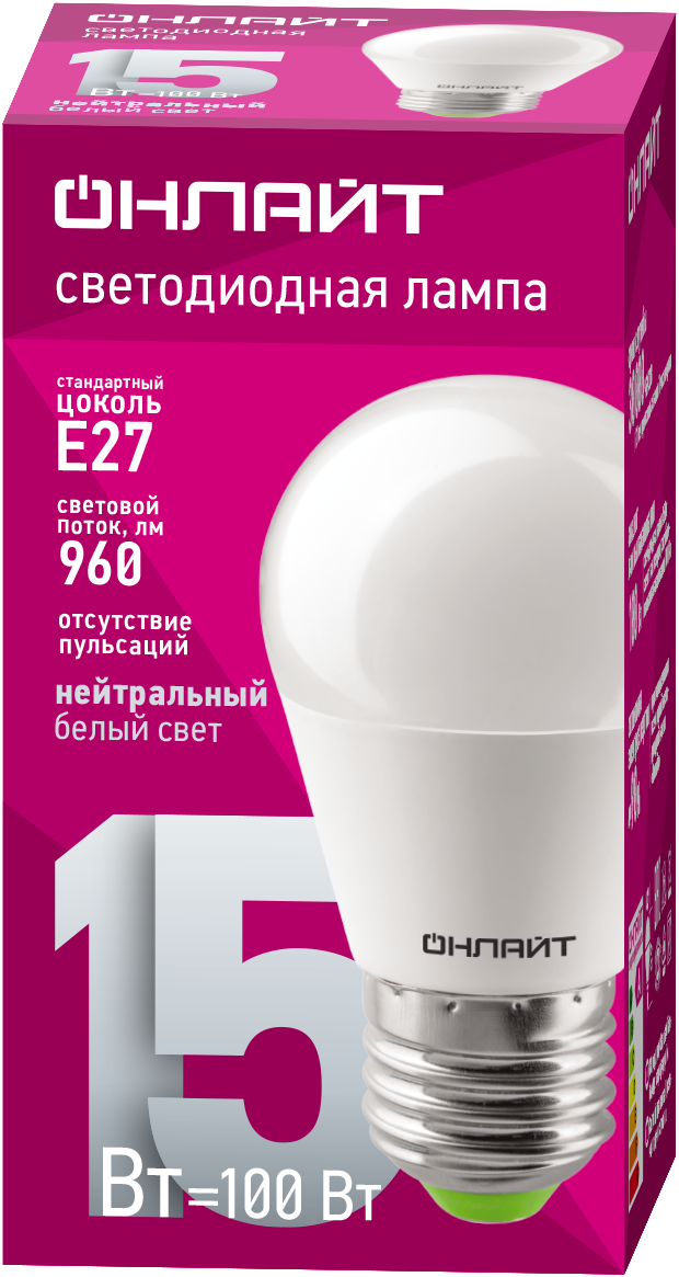 Лампа светодиодная 15 Вт OLL-G45-15-230-4K-E27-FR