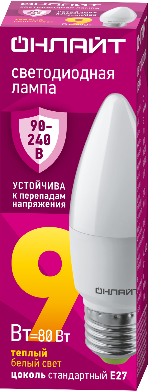 Лампа светодиодная 9 Вт OLL-C37-9-230-2.7К-E27-FR