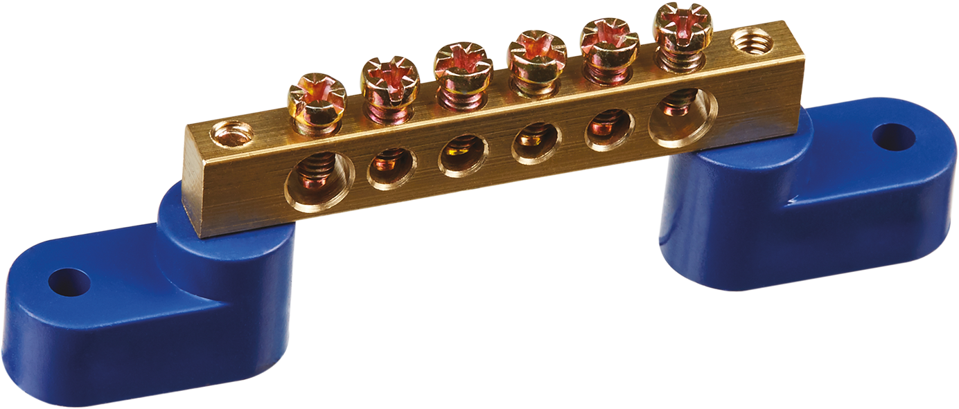 Шина «N» нулевая на двух угловых изоляторах синий OBB-M69-6C2-B