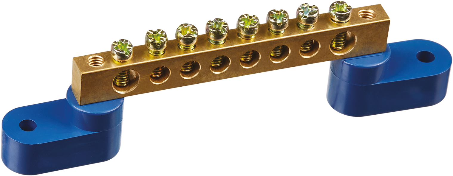 Шина «N» нулевая на двух угловых изоляторах синий OBB-M69-8C2-B