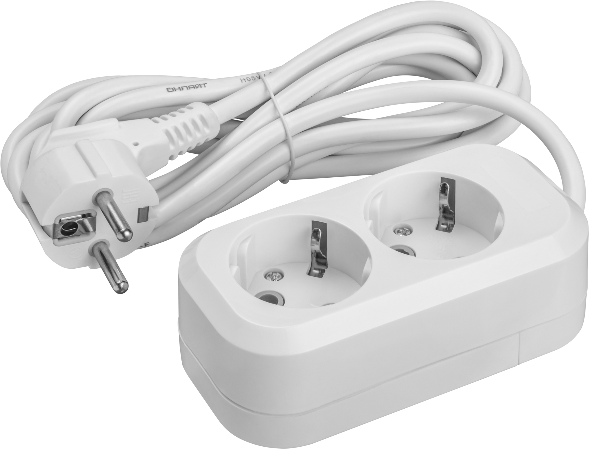 Удлинитель бытовой OPE-S-02-500-E-3x0.75 с заземлением 2 розетки 5м ПВС 3х0,75 2200Вт