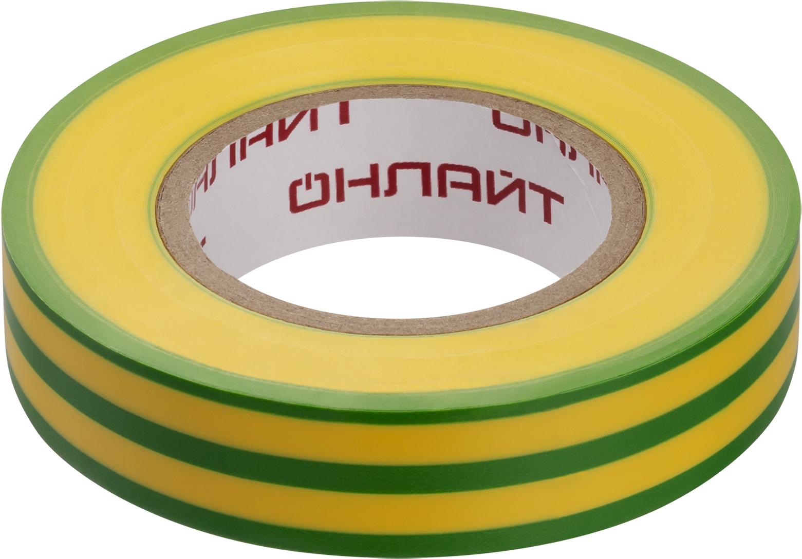 Изолента ПВХ OIT-B15-20-YG желто-зеленая 15мм 20м ОНЛАЙТ