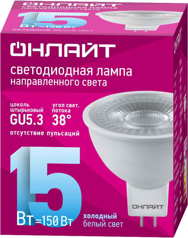 Лампа светодиодная 15 Вт OLL-MR16-15-230-6.5K-GU5.3-38D