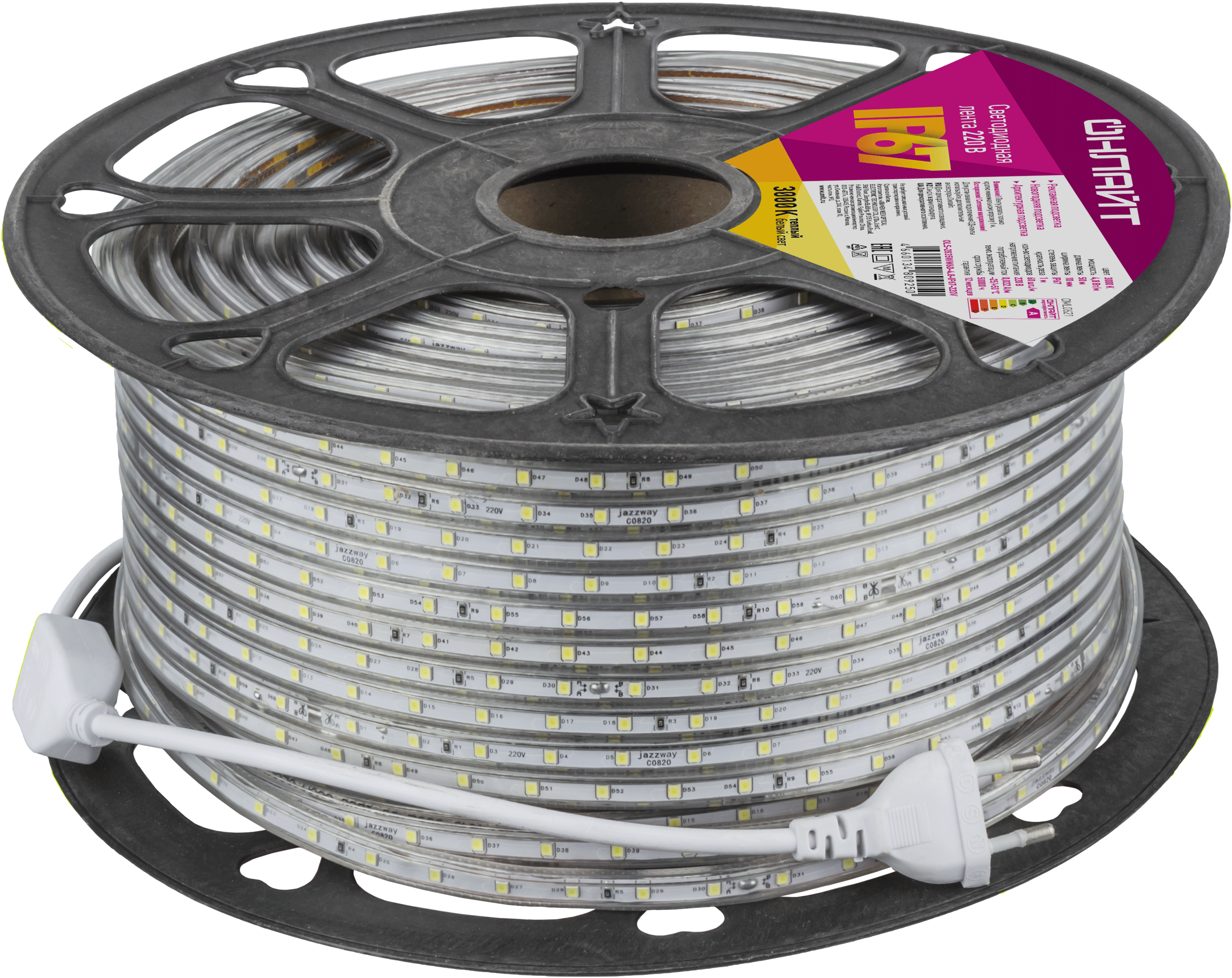 Лента светодиодная 4.8Вт/м 220В 3000К IP67 60LED/м OLS-2835 50м