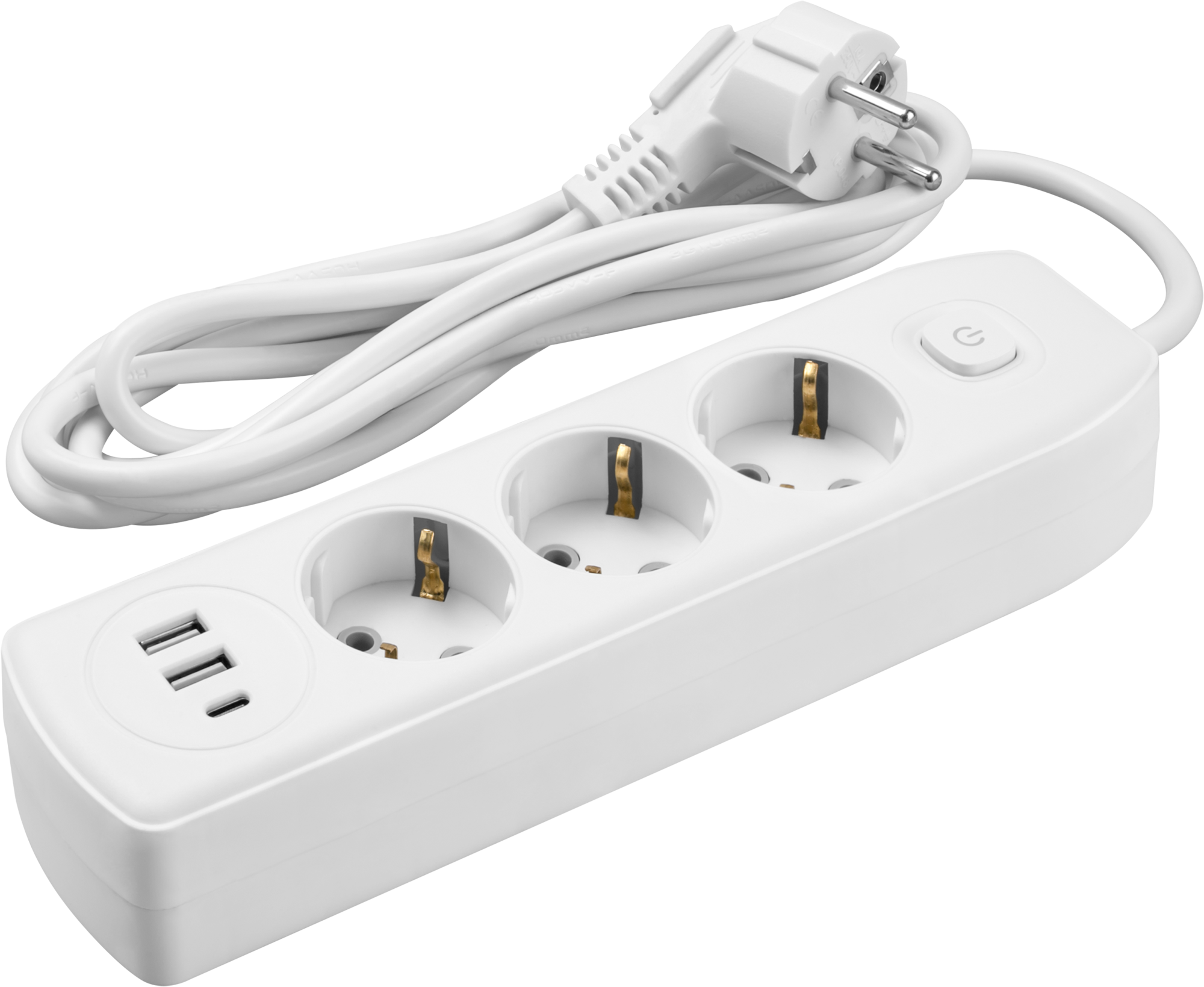 Удлинитель бытовой OPE-USB-03-180-ESC-3x1 с заземлением с выключателем 3 розетки 1,8м ПВС 3х1 2500Вт 2USB-A+USB-C, 2,4А