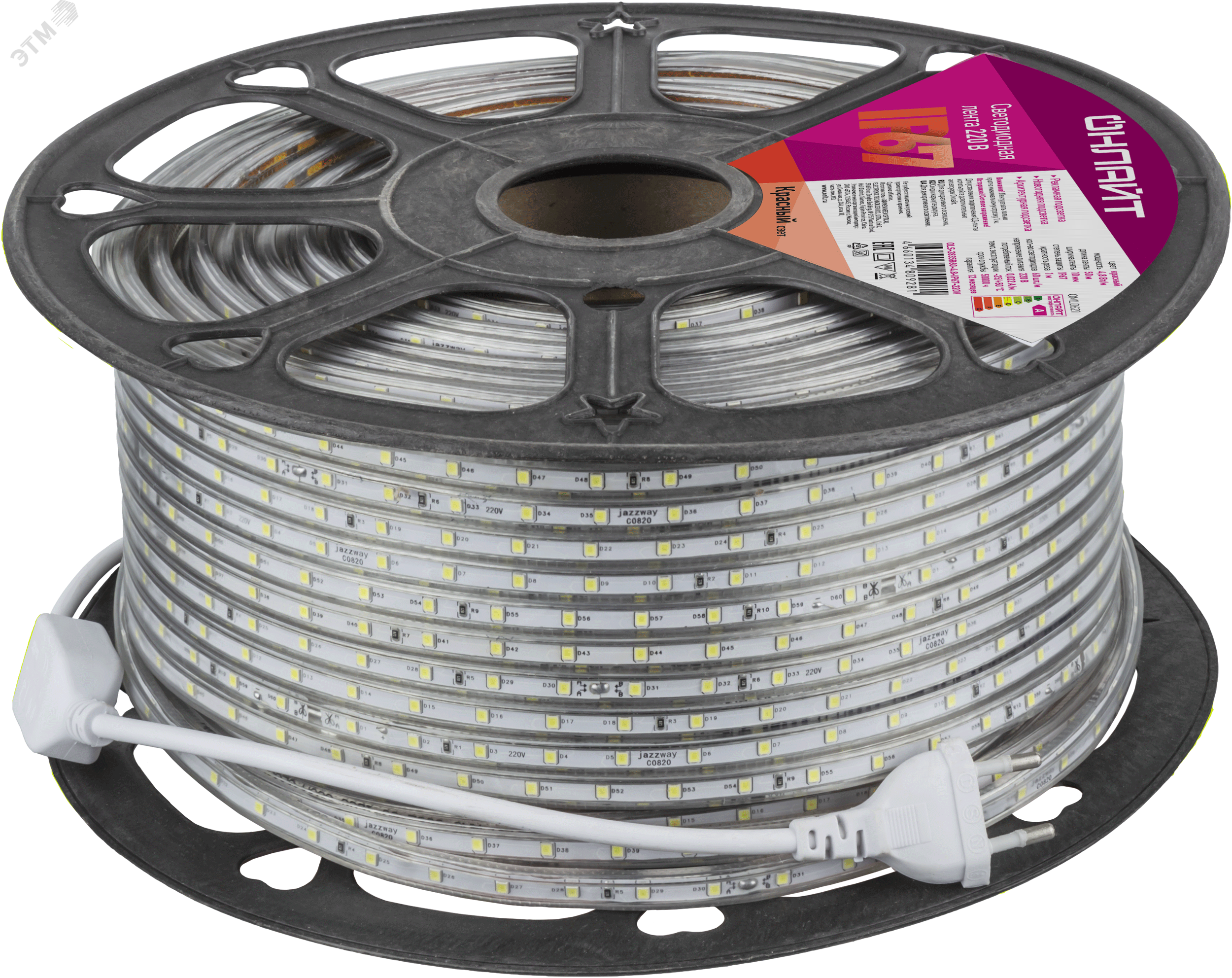 Изображение товара Лента светодиодная 4.8Вт/м 220В красный IP67 60LED/м OLS-2835 50м (шт)