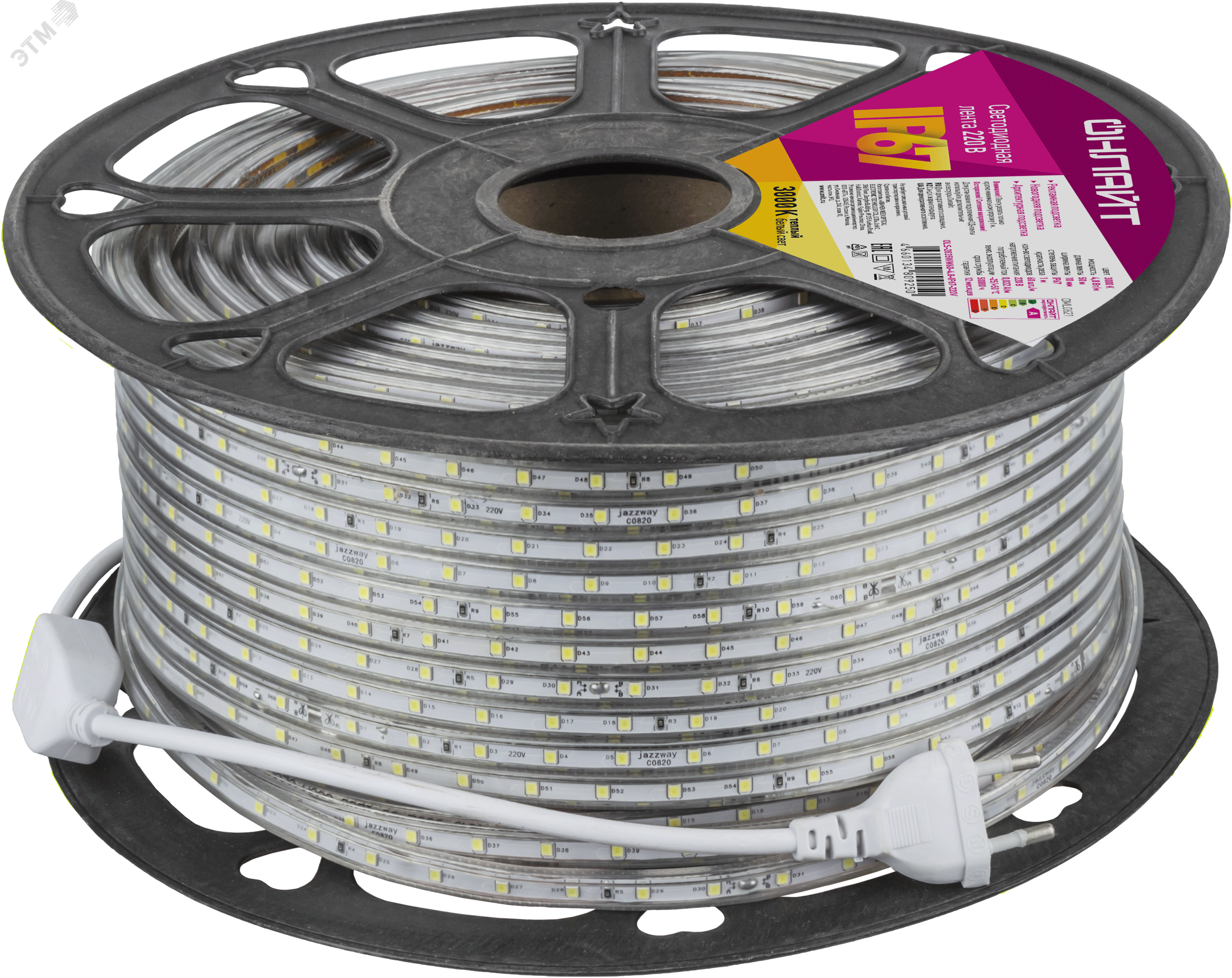 Изображение товара Лента светодиодная 4.8Вт/м 220В 3000К IP67 60LED/м OLS-2835 50м (шт)