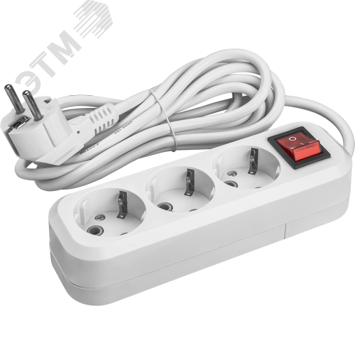 Удлинитель бытовой OPE-S-03-500-ESC-3x1 с заземлением с выключателем 3 розетки 5м ПВС 3х1 3500 Вт - фото 1