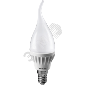 Лампа светодиодная LED 6вт Е14 дневной матовая свеча на ветру