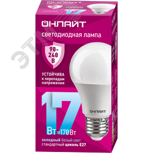 Изображение товара Лампа светодиодная 17 Вт OLL-A60-17-230-6.5K-E27 PRO 90-240В (шт)